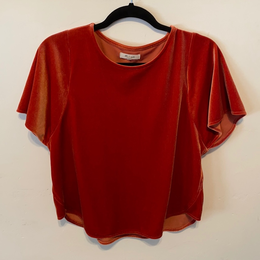 Madewell Velvet Butterfly Top Dark Cinnabar